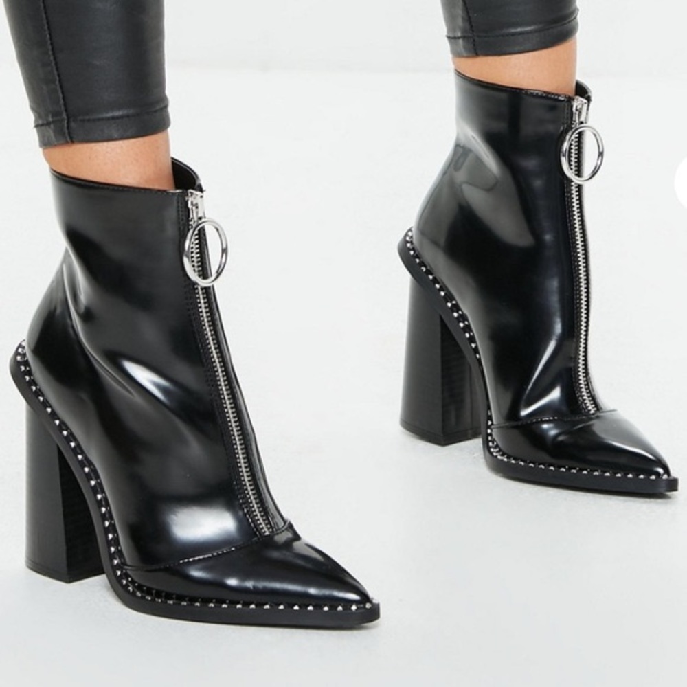 Missguided Zip Front Pointed Ankle Boots